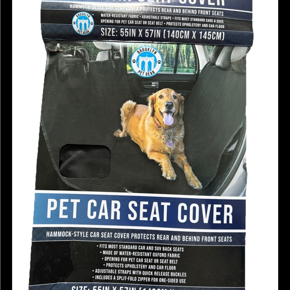 Brooklyn Pet Car Seat Cover, Fits most cars and SUV Back Seats, NIB,